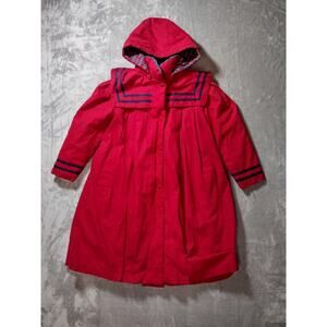 Vintage Red London Fog French Sailor Collar Hooded Jacket Girls Sz 7 Fleece Line